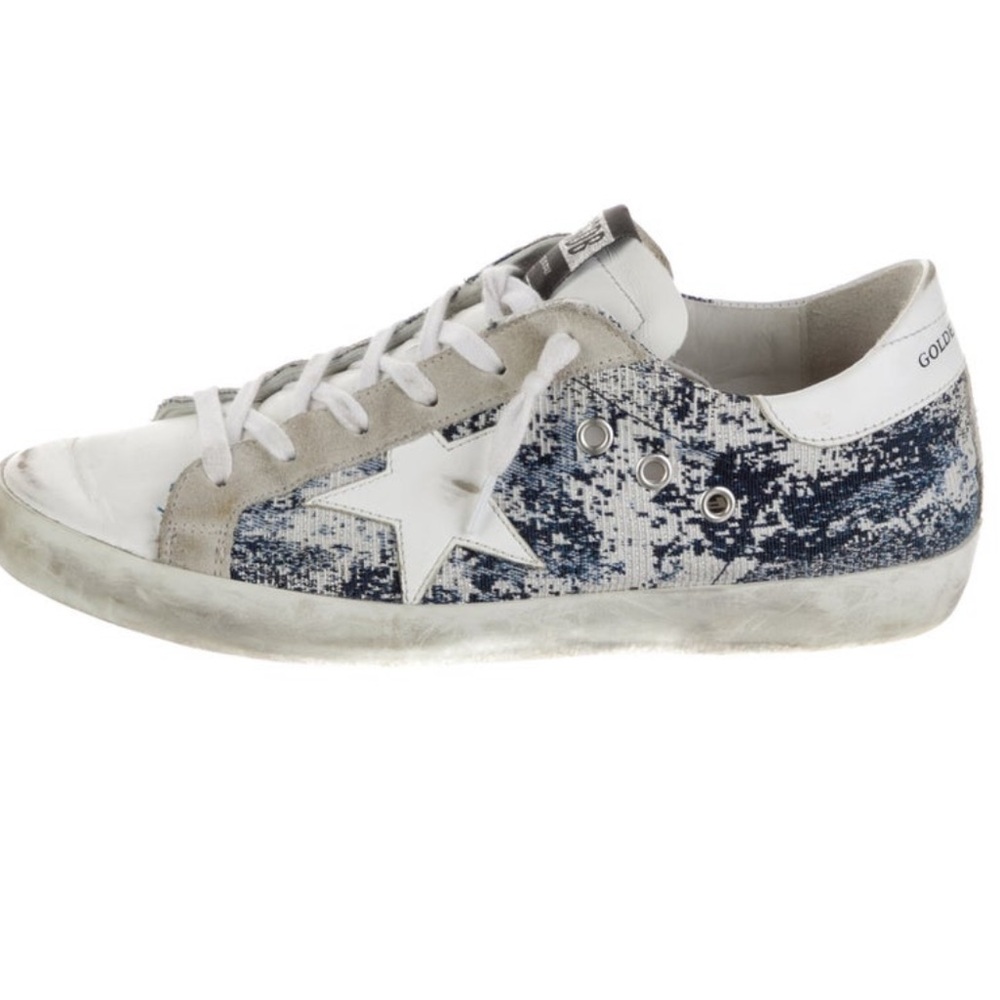 Golden Goose White and Blue denim Sneakers (Like New)